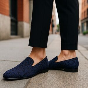 Men’s Embroidered Loafers Slip On Dress Shoes Black Blue Size  11 Los Angeles‎